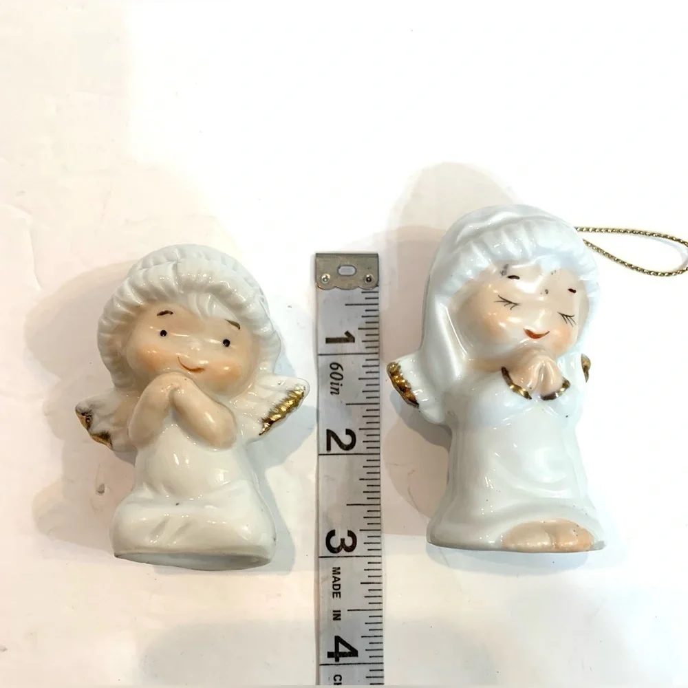 LOT of 2 Vintage ROC Ceramic Christmas Angel Figurines Praying Ornaments Taiwan